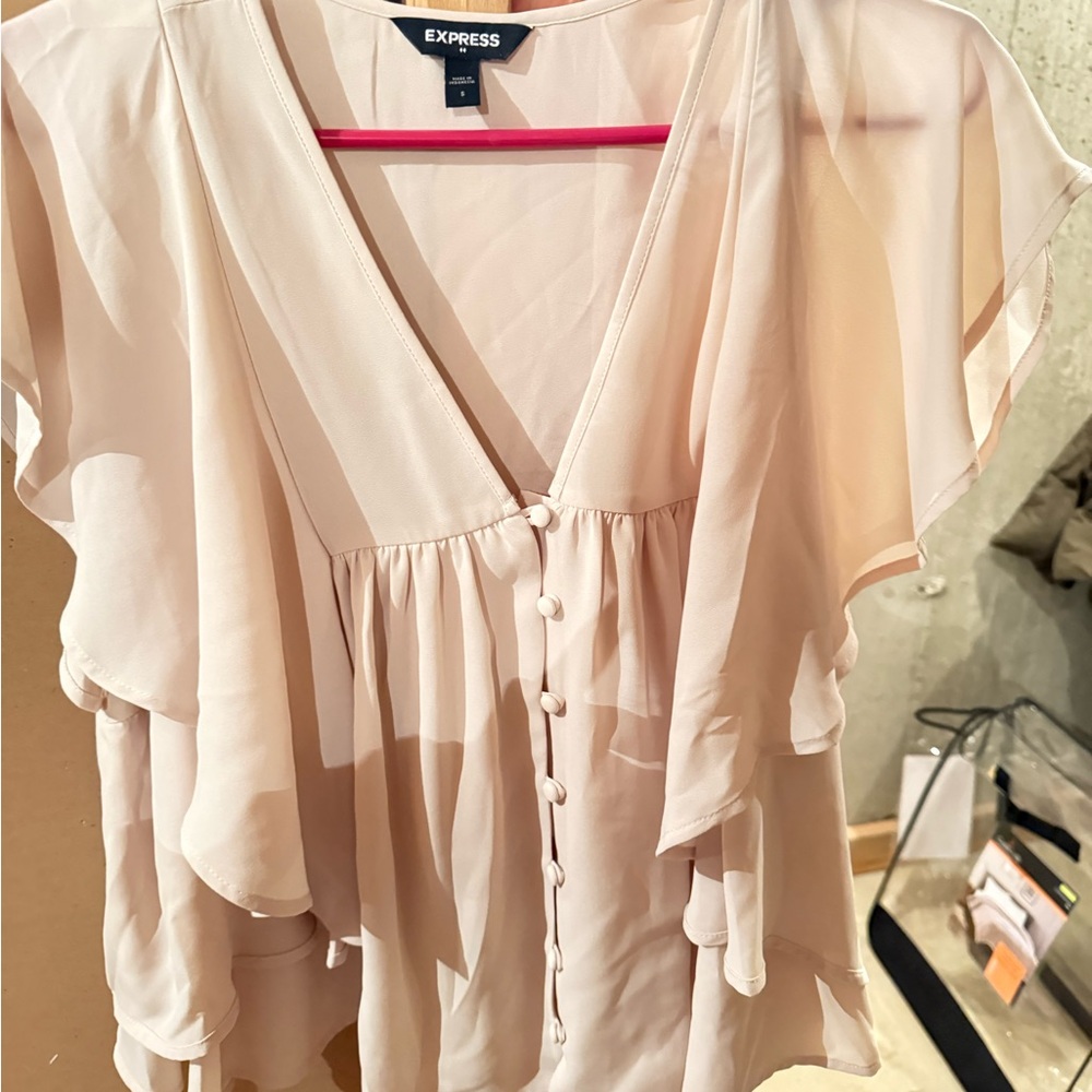 Express Women's Cream Ruffle Blouse